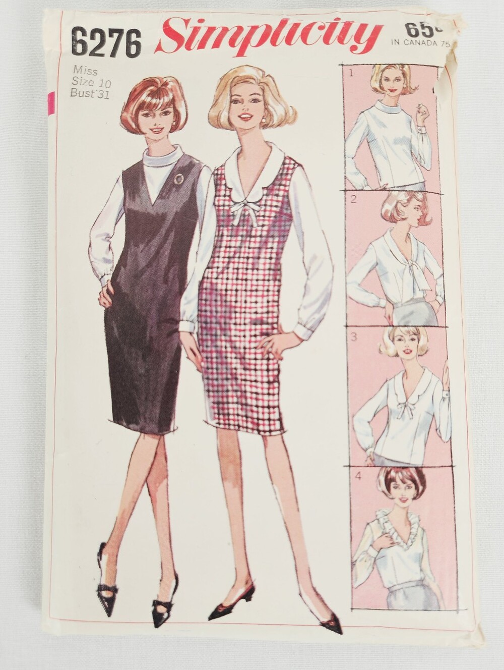 Vintage 1965 Simplicity 6276 Jumper Blouse Sewing Pattern Size 10 Complete